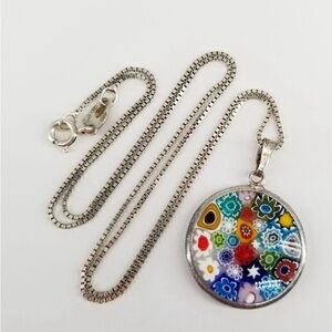 Millefiori Glass Pendant Necklace from Italy
